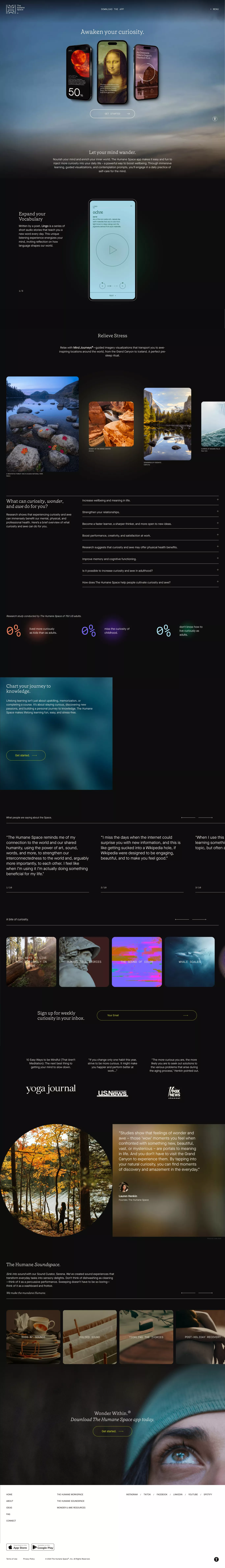 The Humane Space - Unlock the power of c landing page screenshot showcasing Health & Fitness and Tech design