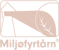 Logo featuring a stylized lighthouse, with the text "Miljøfyrtårn" beneath it on a soft, pastel background.