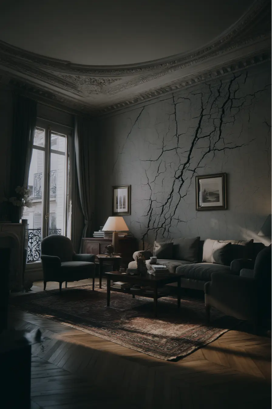 Appartement parisien avec défaut caché visible sur le mur