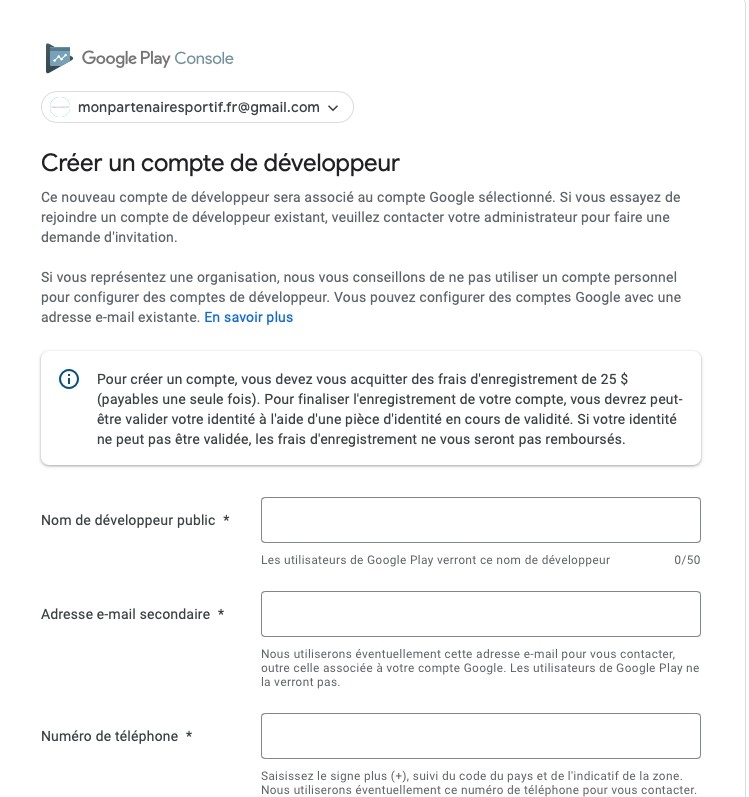 Créer Compte Développeur Google