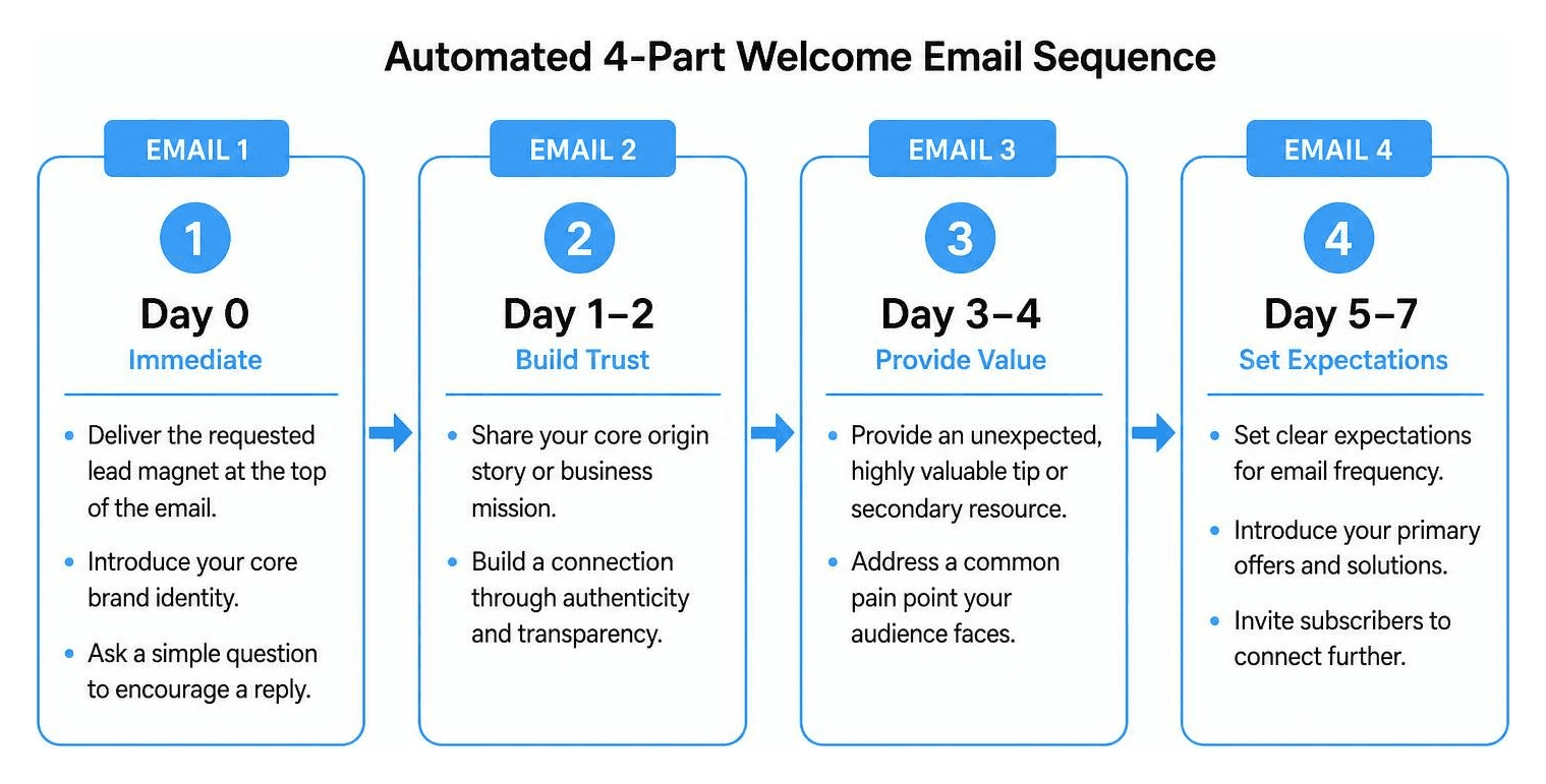 Automated 4-part welcome email sequence workflow