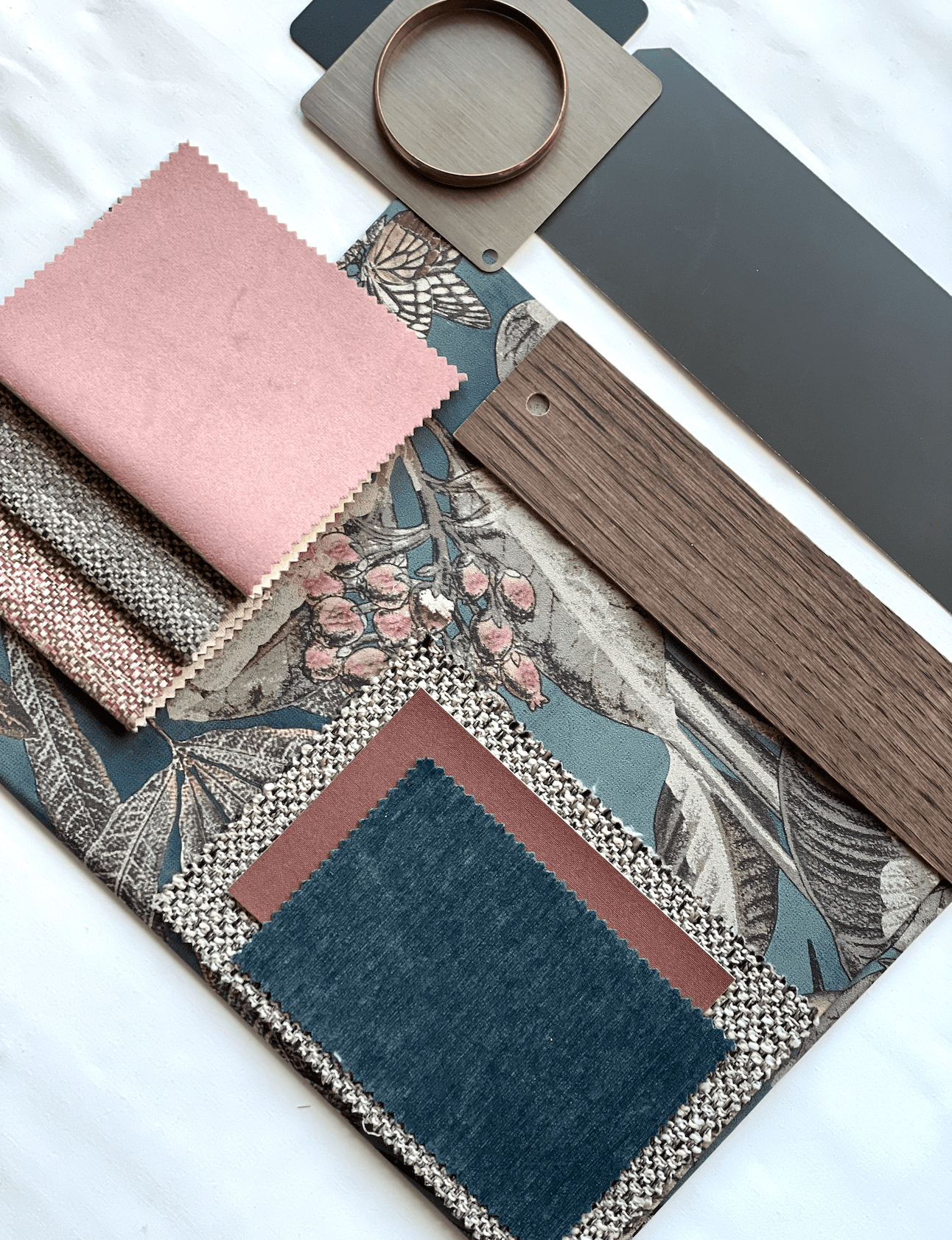 moodboard roze blauw taupe