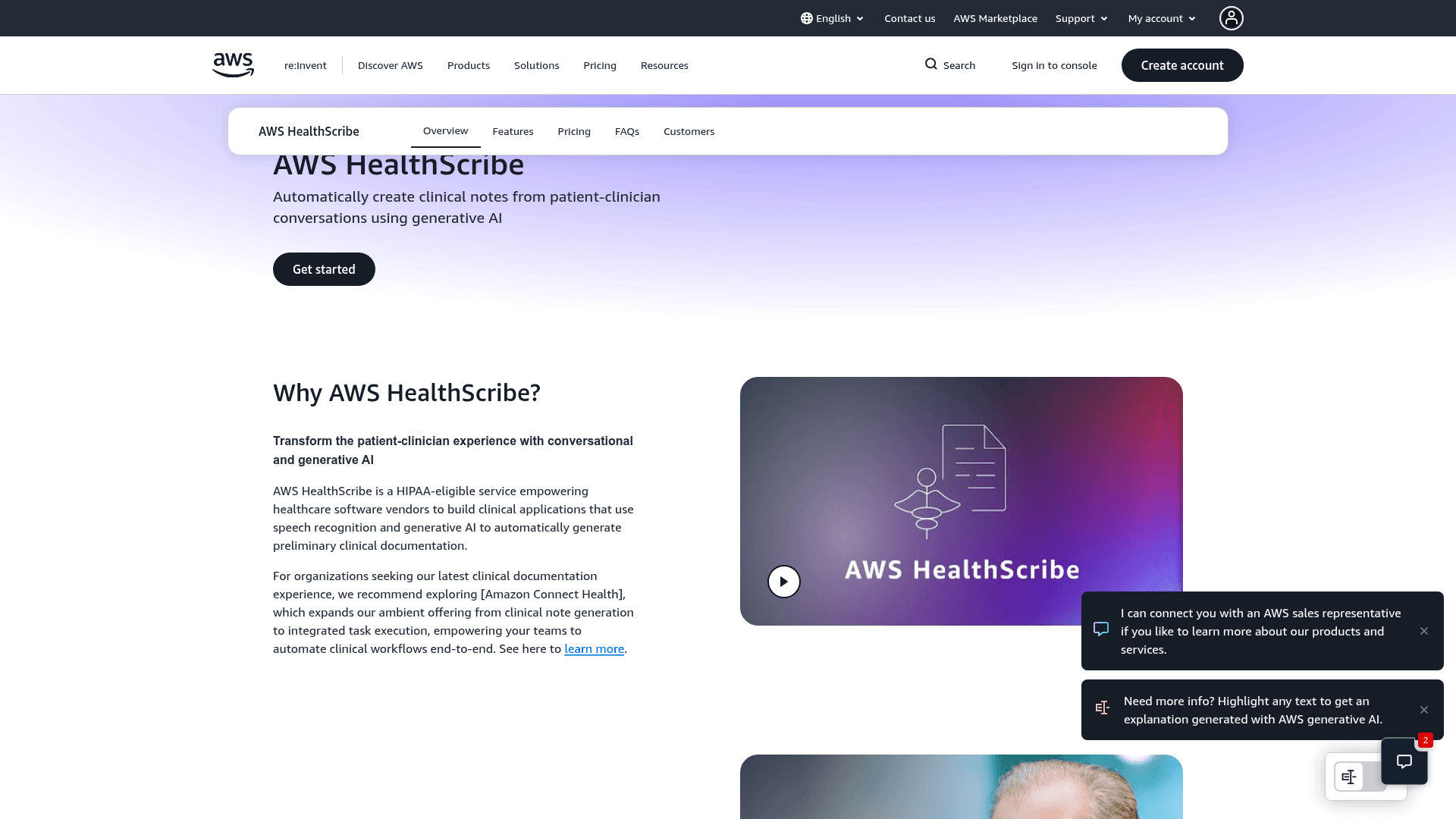 Screenshot of https://aws.amazon.com/healthscribe/