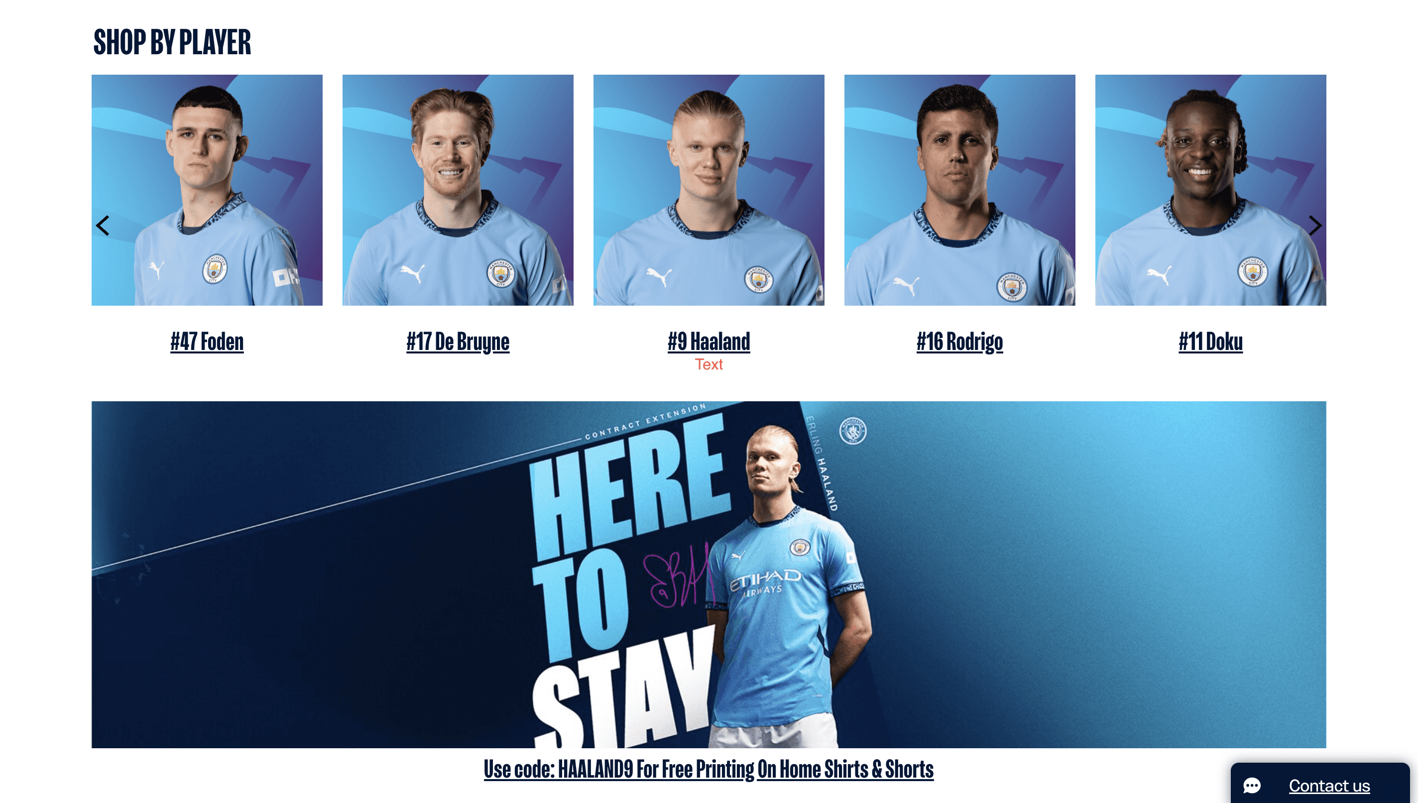 Manchester city website allowing you to shop merch by player