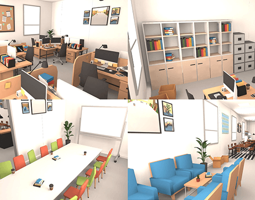 3D PROPS – OFFICE INTERIORS by LAYERLAB (LayerLab, layerlab) – modern low-poly office furniture and props pack for simulation and casual games, available on LayerStore and Unity AssetStore.