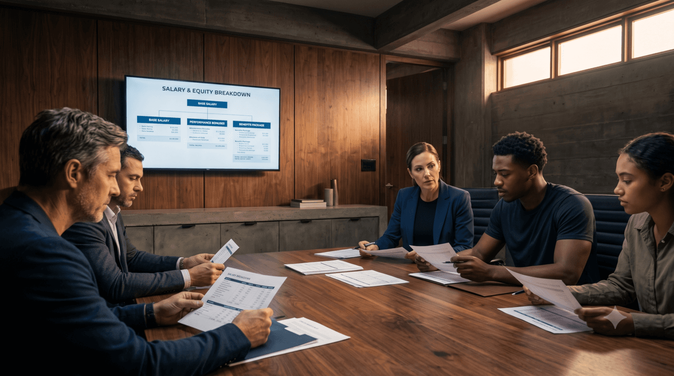 athlete in a boardroom discussing salary with admins