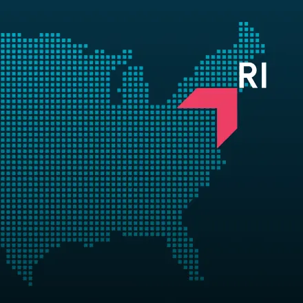 Map highlighting Rhode Island with a red arrow, representing GIA Group, LLC truck insurance coverage area.
