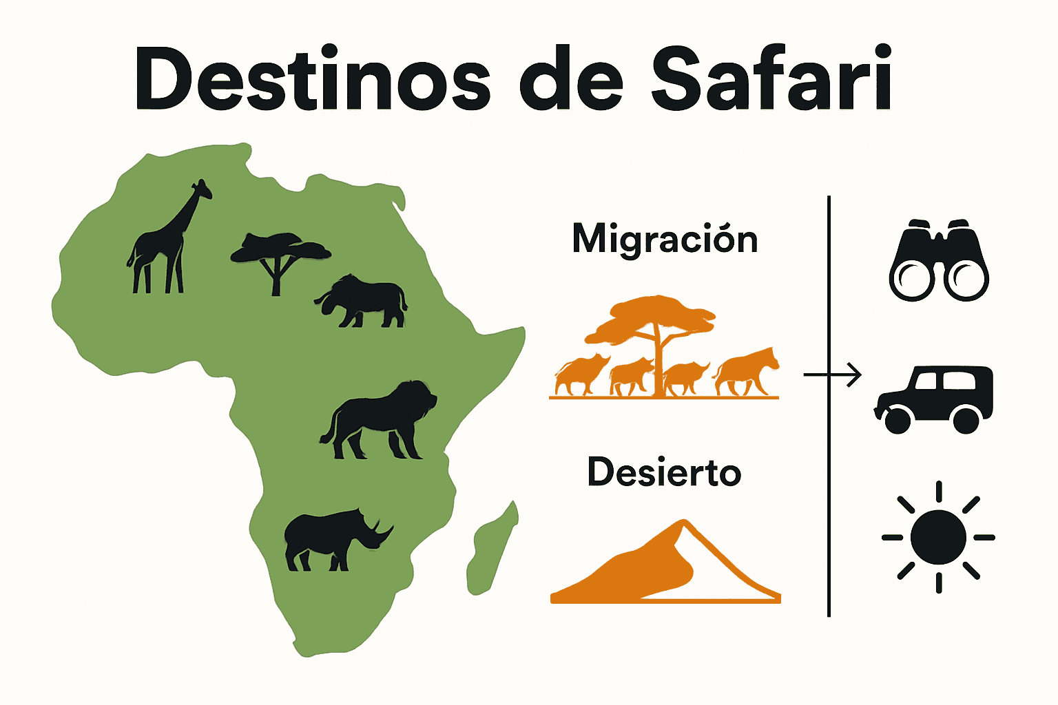 Infografía con mapa de África y destinos top de safari comparados