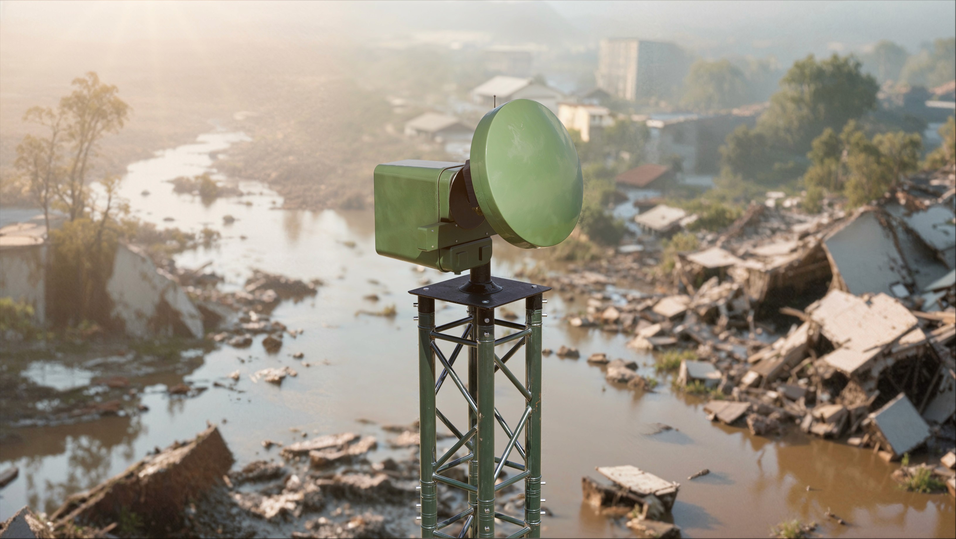 acculink dish in green against a flooded environment