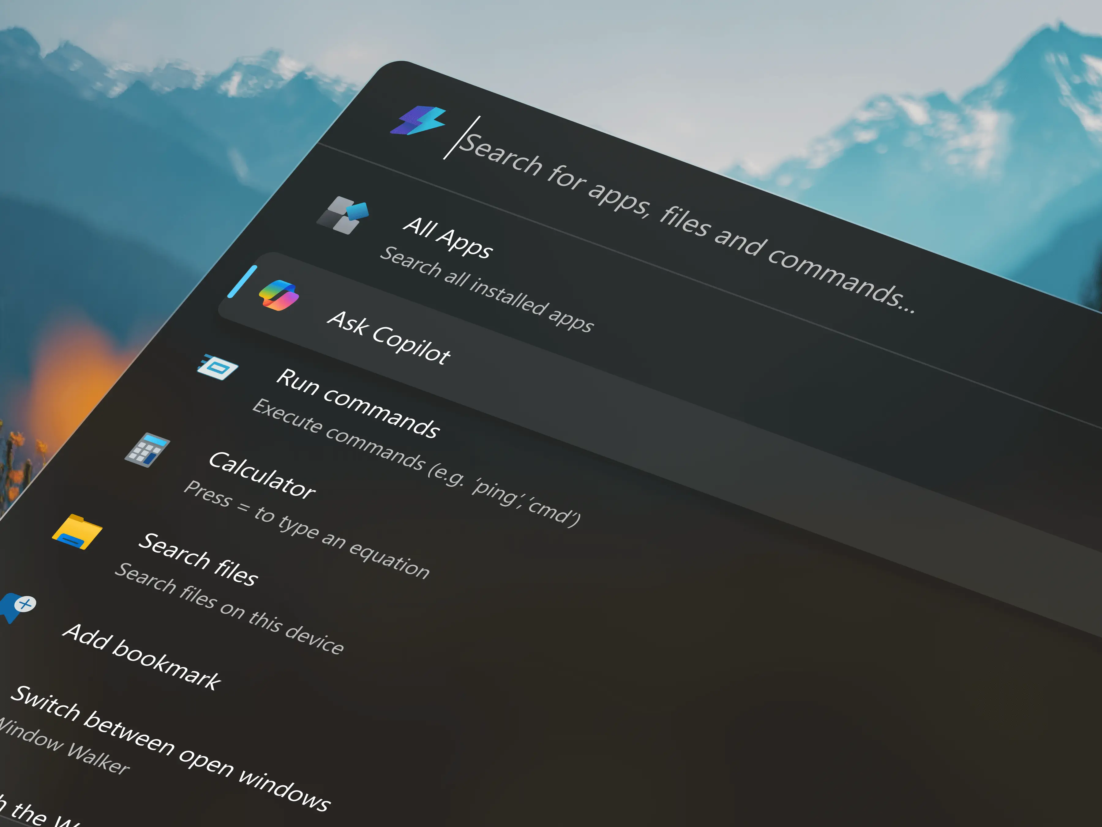 MS Copilot - Command Pallete page