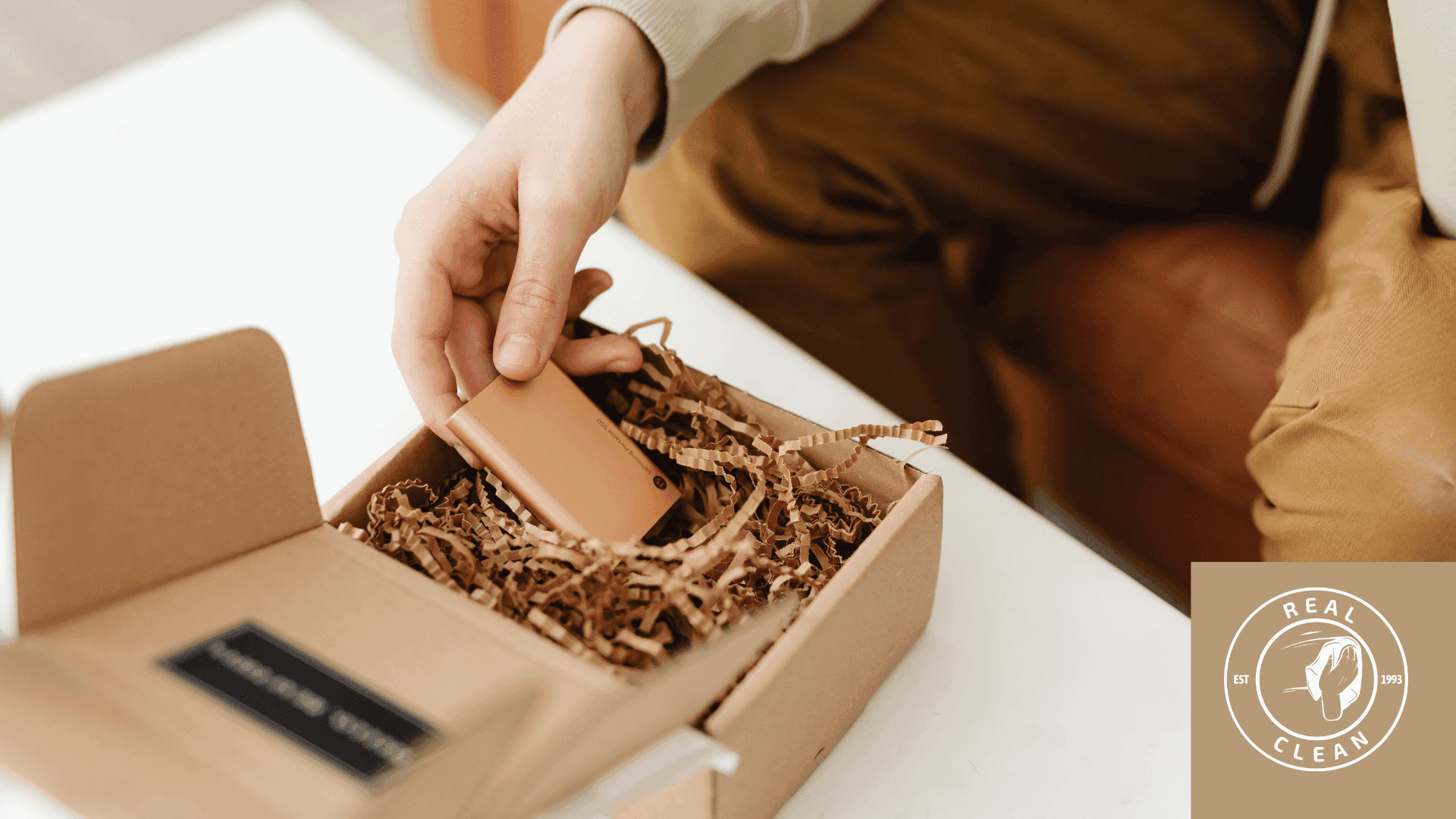 unboxing/ unwrapping a gift box on table