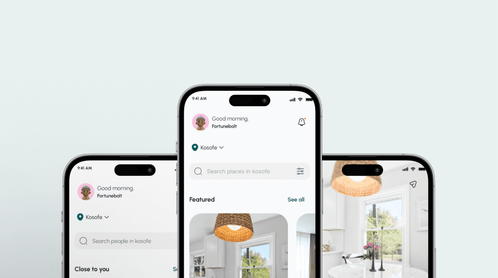 3 Devices with different pages of roomie app open.