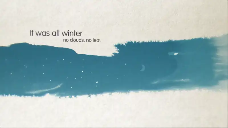 Watercolour-style animation of a night sky and lines from the a poem animated ontop.
