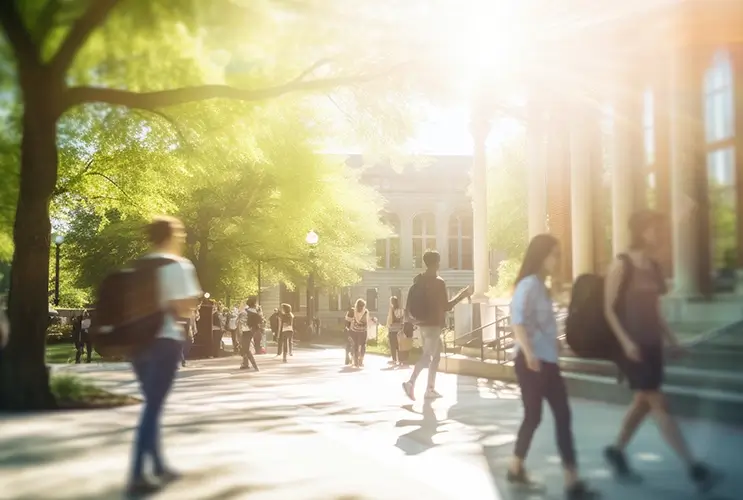 Students walking to class on college campus