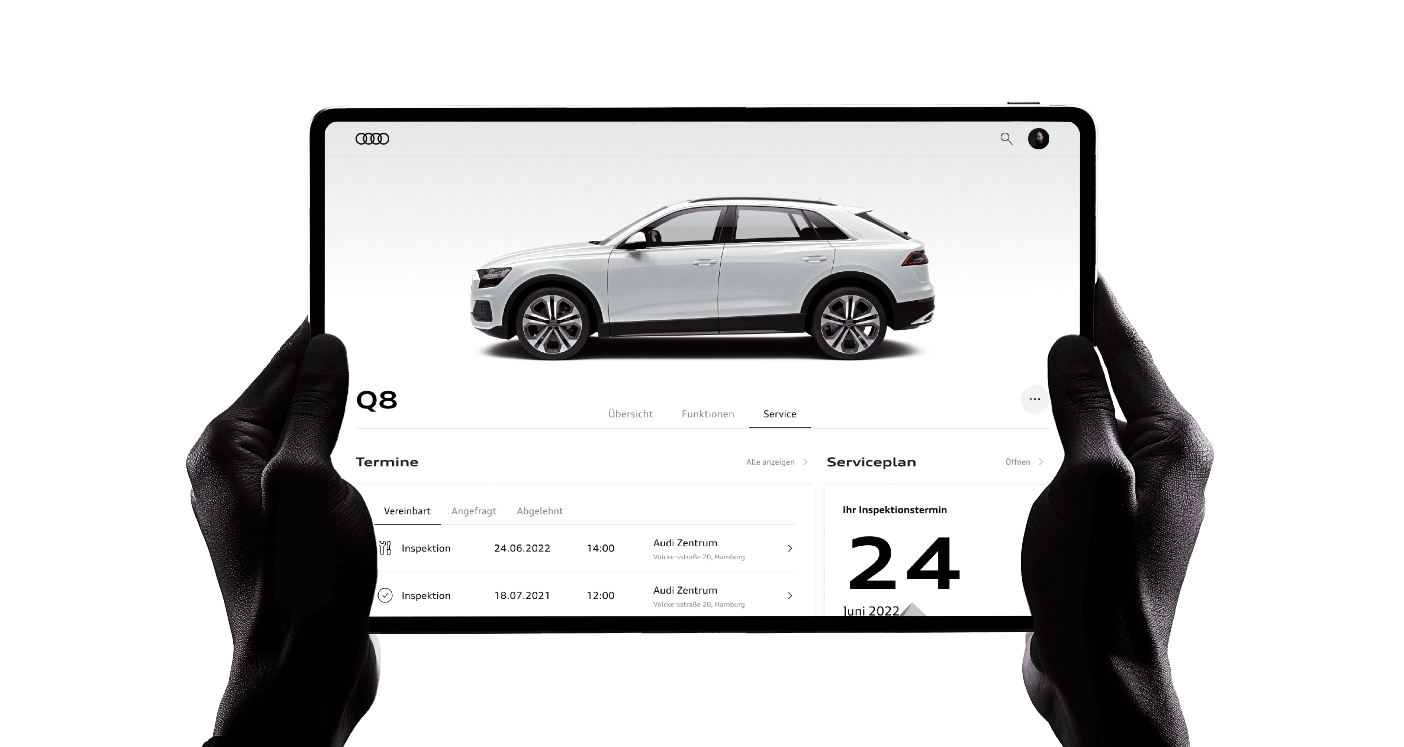myAudi online portal - tablet view