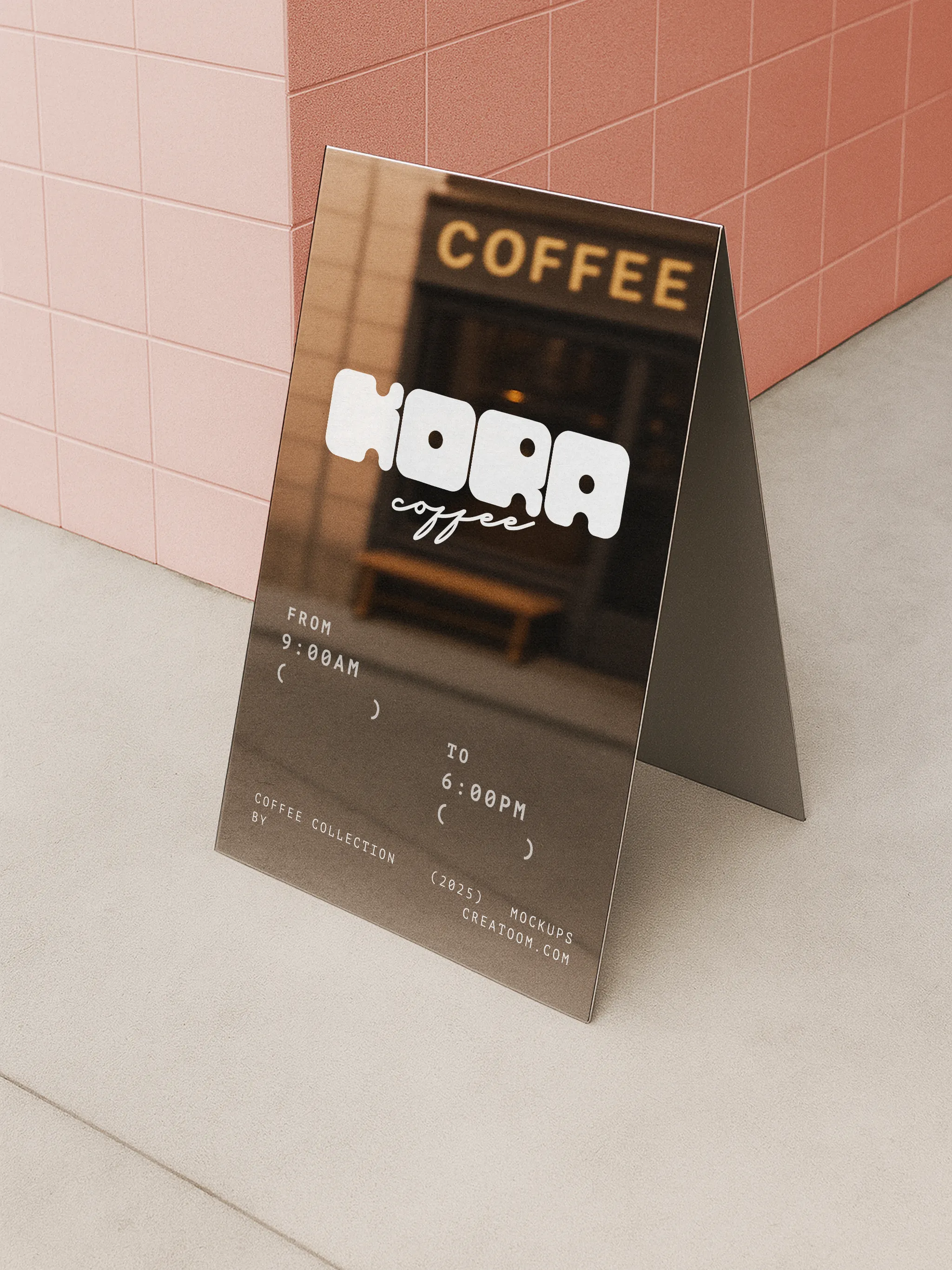 Branded sandwich board sign outside cafe