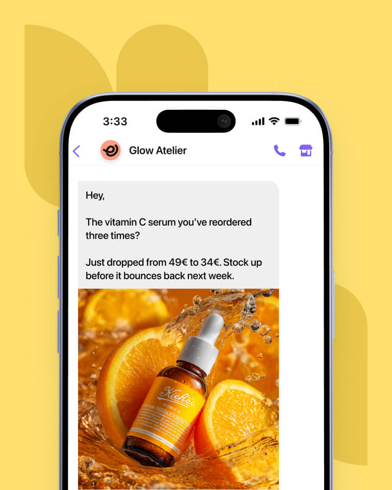 Viber messaging campaign showcasing a personalized message from a health and beauty e-commerce store.