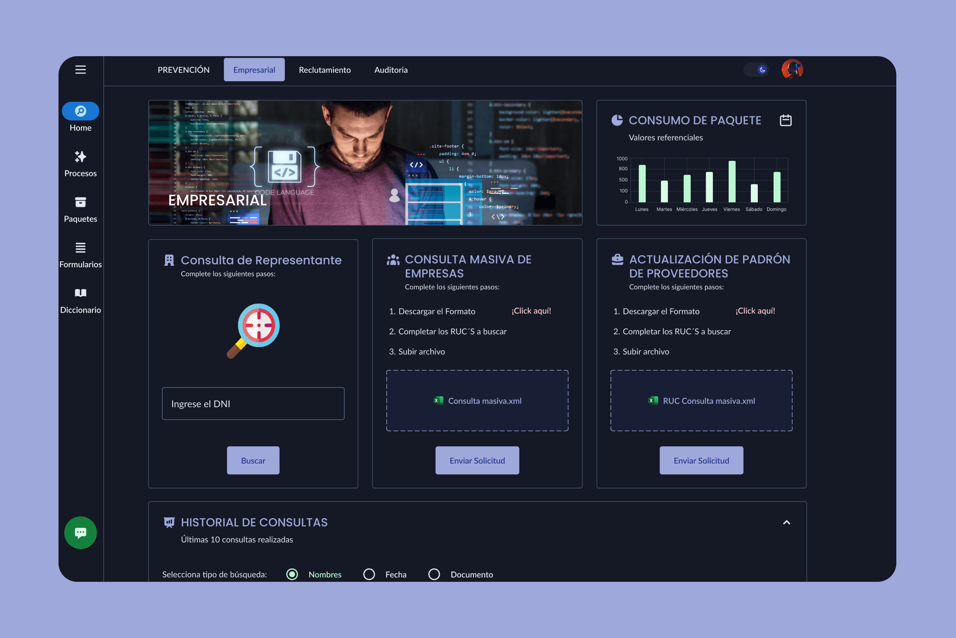 Captura de pantalla de app de recursos humanos