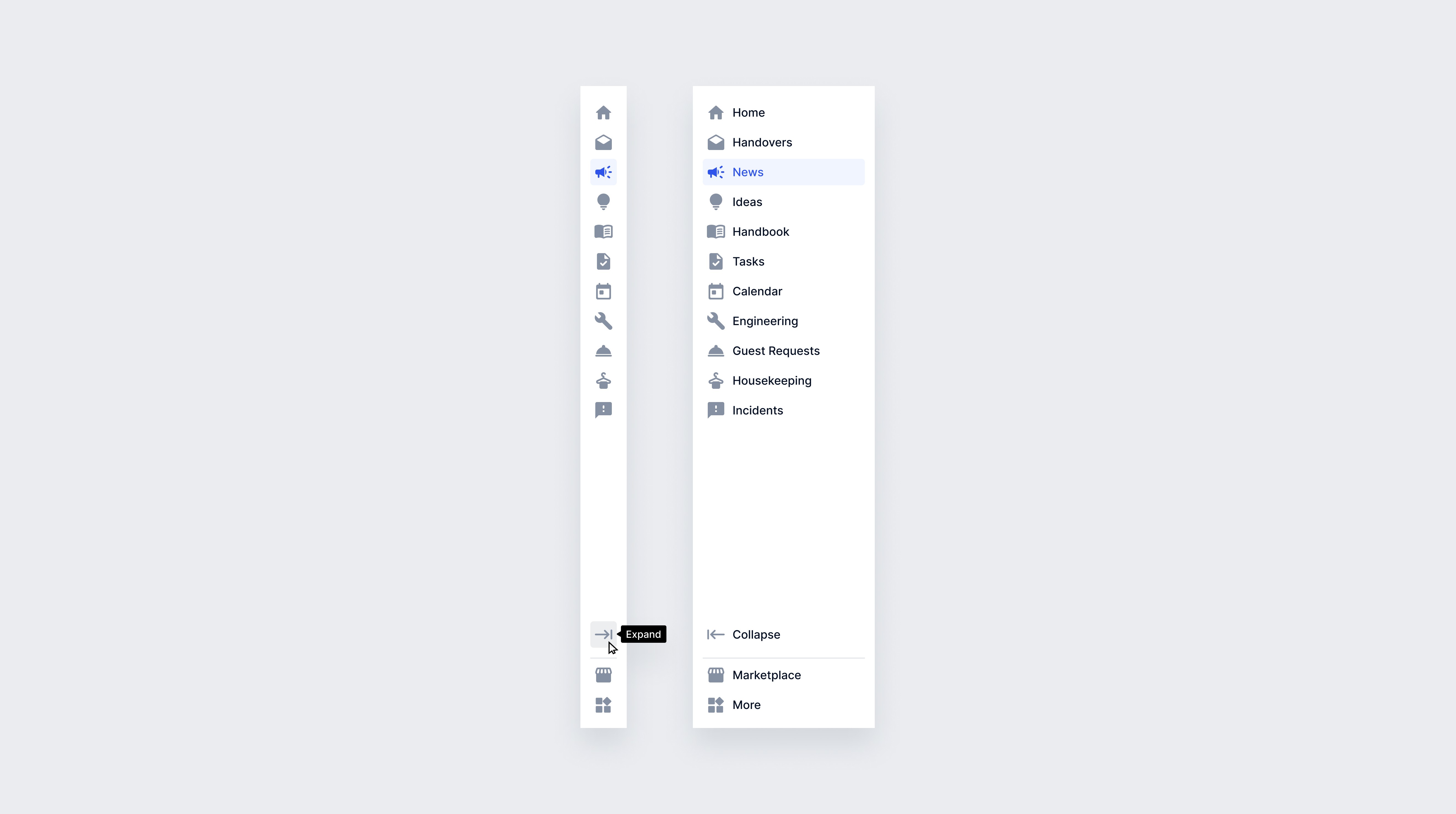 Illustration of collapsed and expanded menu