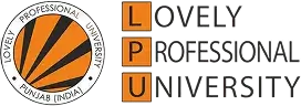 The logo of Lovely Professional University features a circular emblem with orange and black design elements and text, alongside bold, vertical initials "LPU" and full name on the right, representing its identity in education and UG/PG Online Degree Programs.