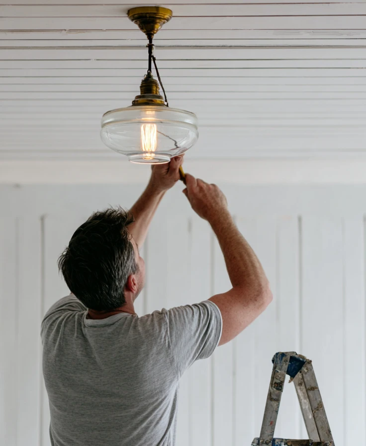Electrician Installing Light