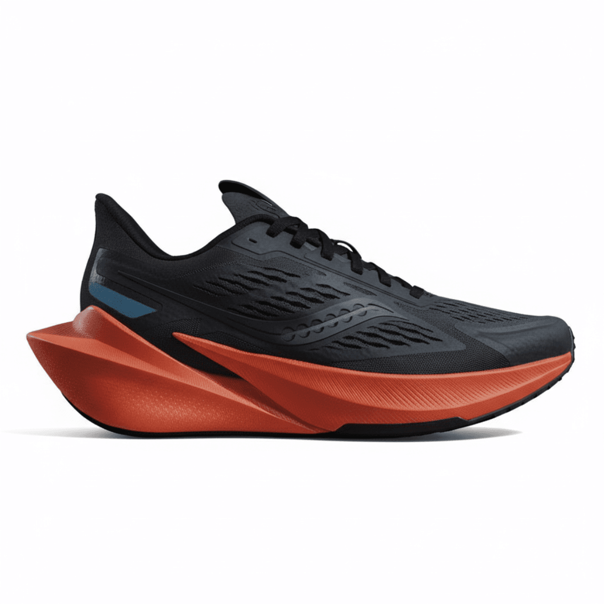 Black Corbell Velocity One men's sneaker with sculpted orange sole and breathable mesh upper.