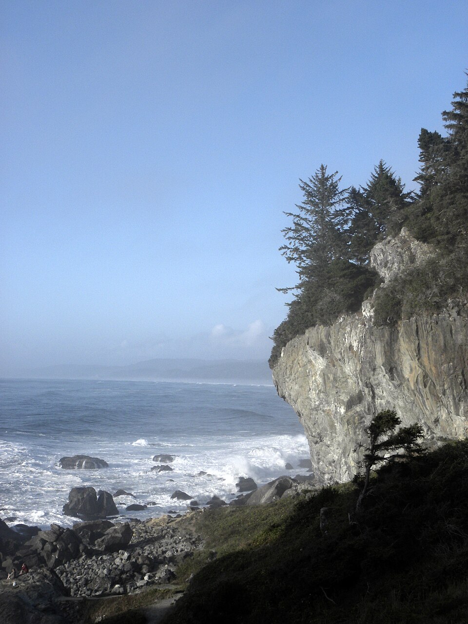 Coastal cliffs and surf at Sue-Meg State Park.