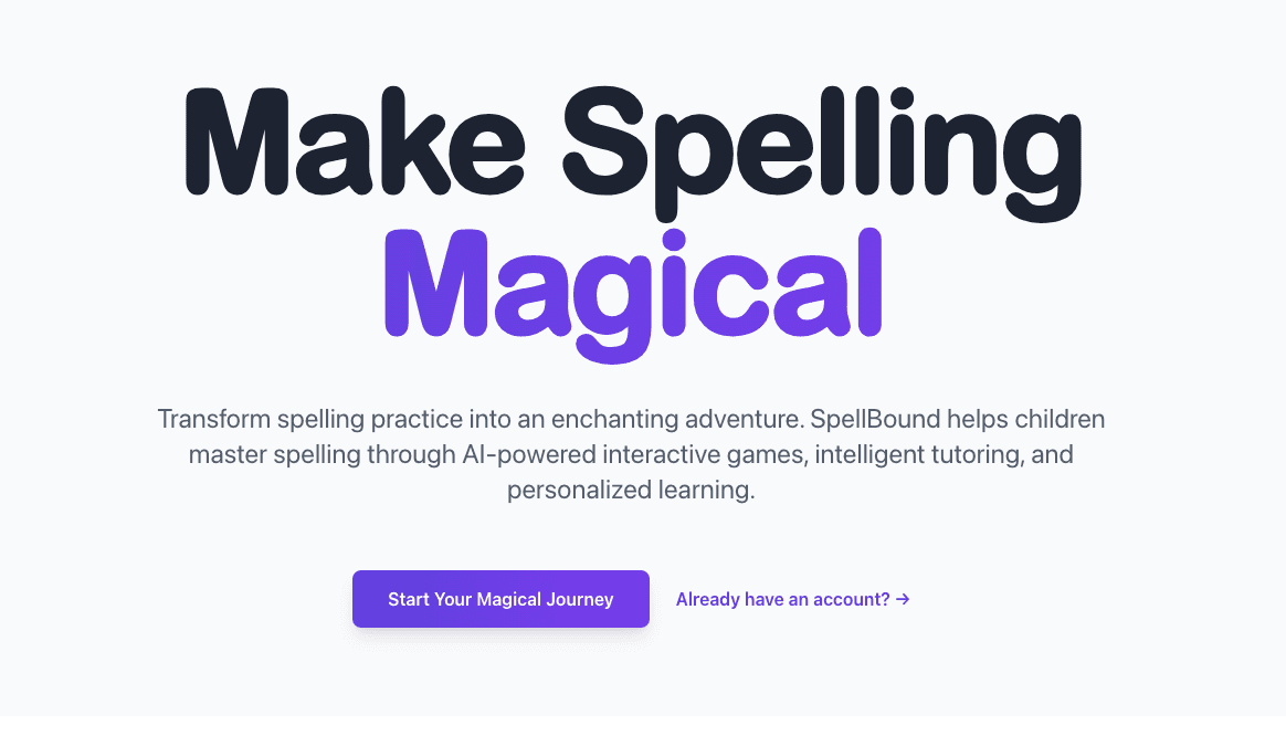 The Spellbound homepage.