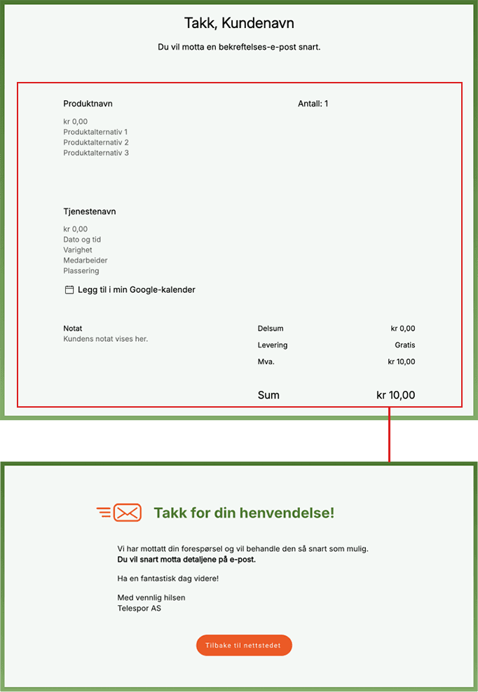 Thank you Page before and after user testing