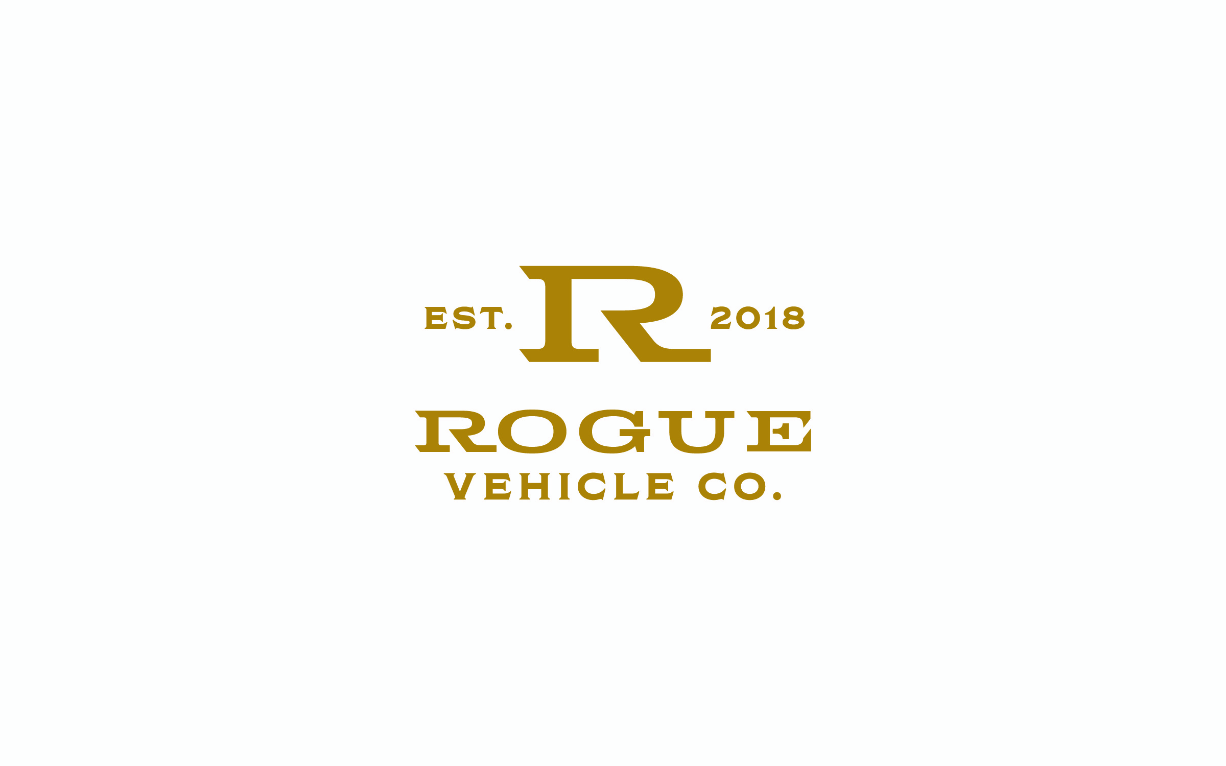 Rogue Vehicle Company serif wordmark layout with monogram