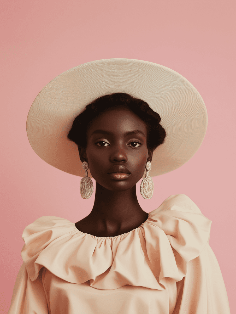 Model in oversized hat