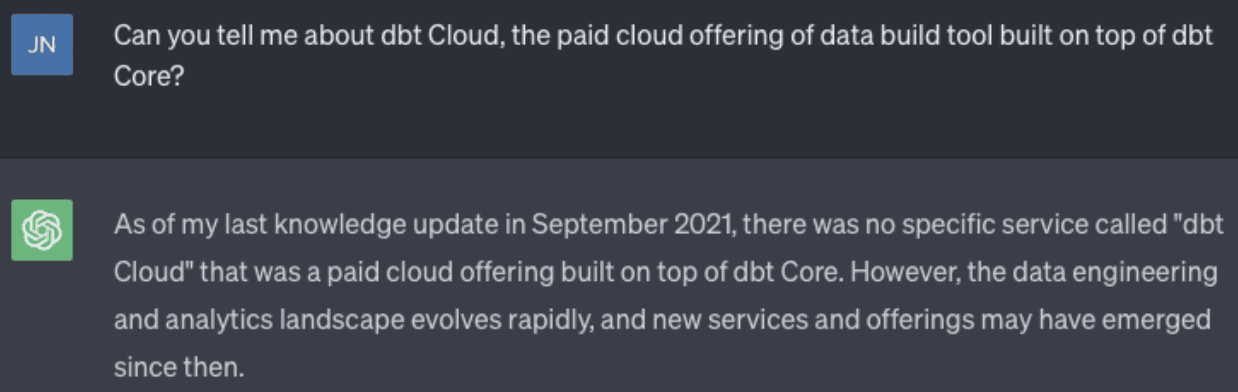 ChatGPT doesn't know dbt Cloud