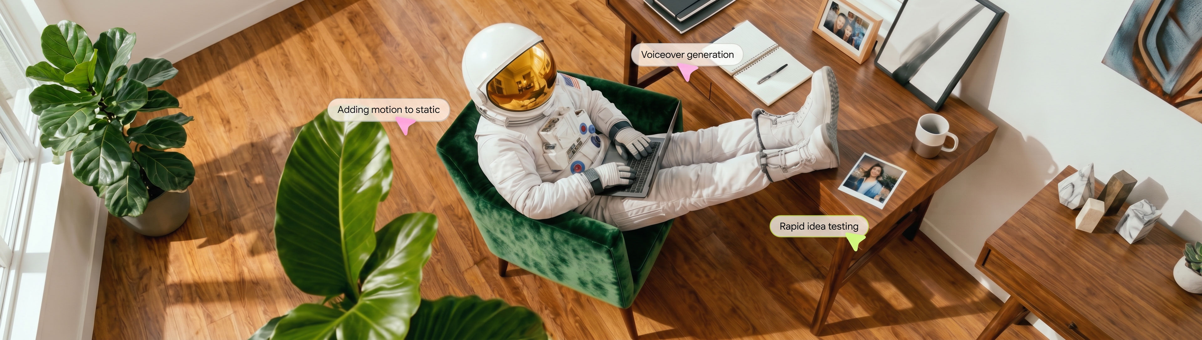 Astronaut working on blog posts in his office.
