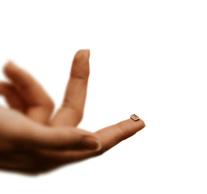 A hand with a sensiBel MEMS microphone on the index finger