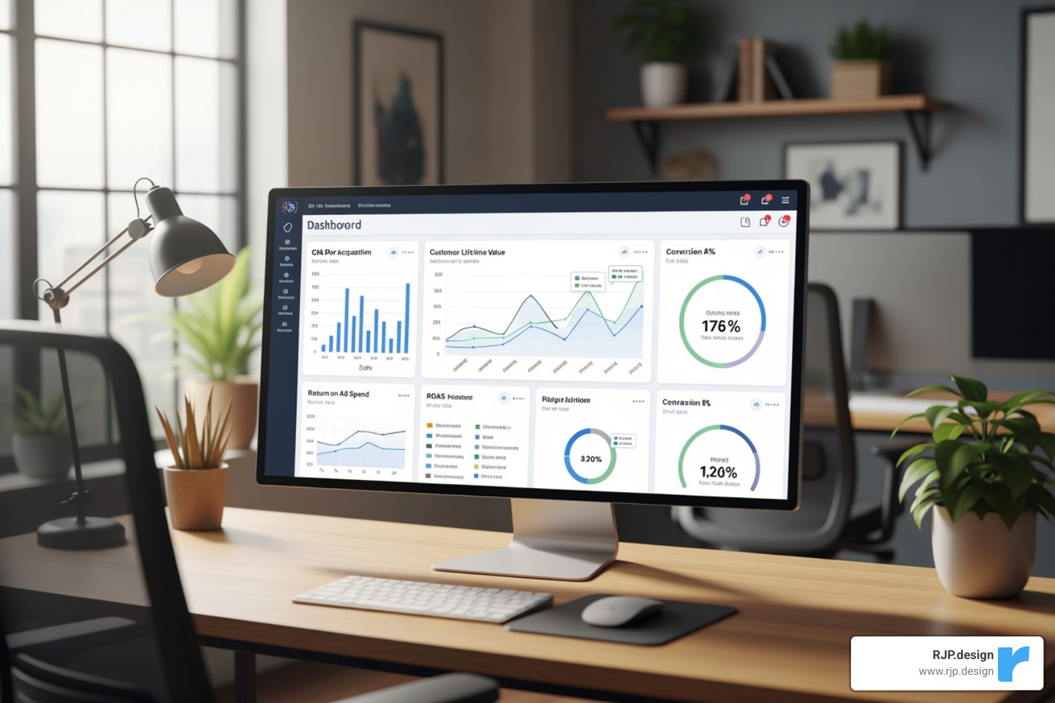 digital marketing dashboard showing key banking KPIs like Cost Per Acquisition and Customer Lifetime Value - digital marketing solutions for banks