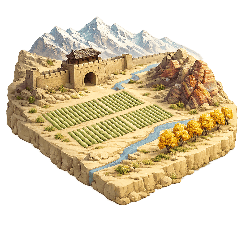 Artistic illustration of the Gansu wine region.