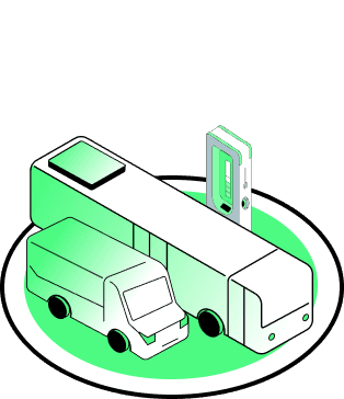 A bus and a van are charging icon