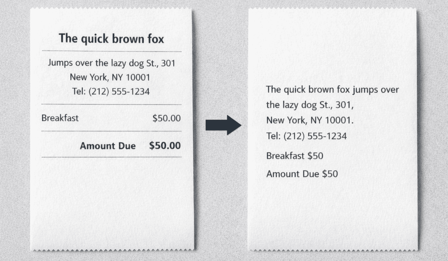 Textual vs. visual representation of receipts in an LLM.
