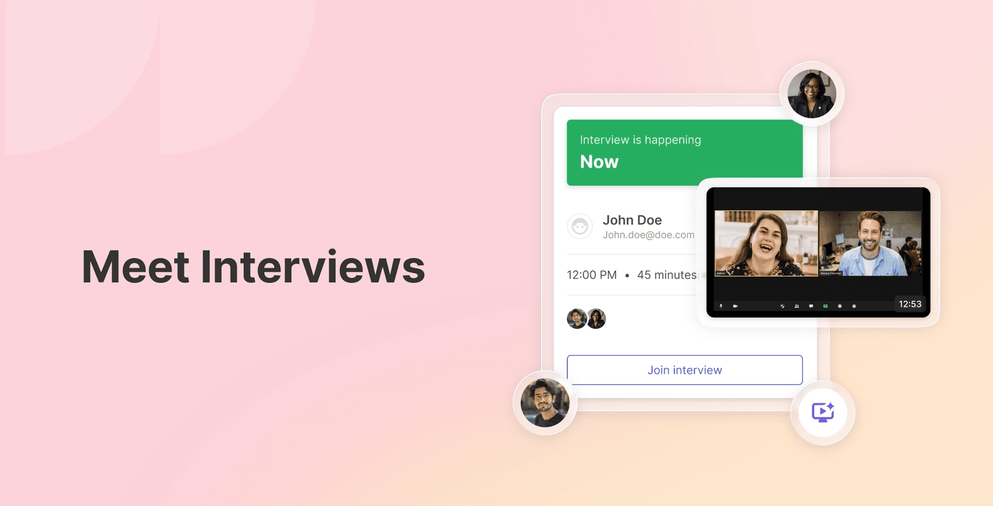 Showcasing the new Useberry Interviews UI, meeting pop-up.