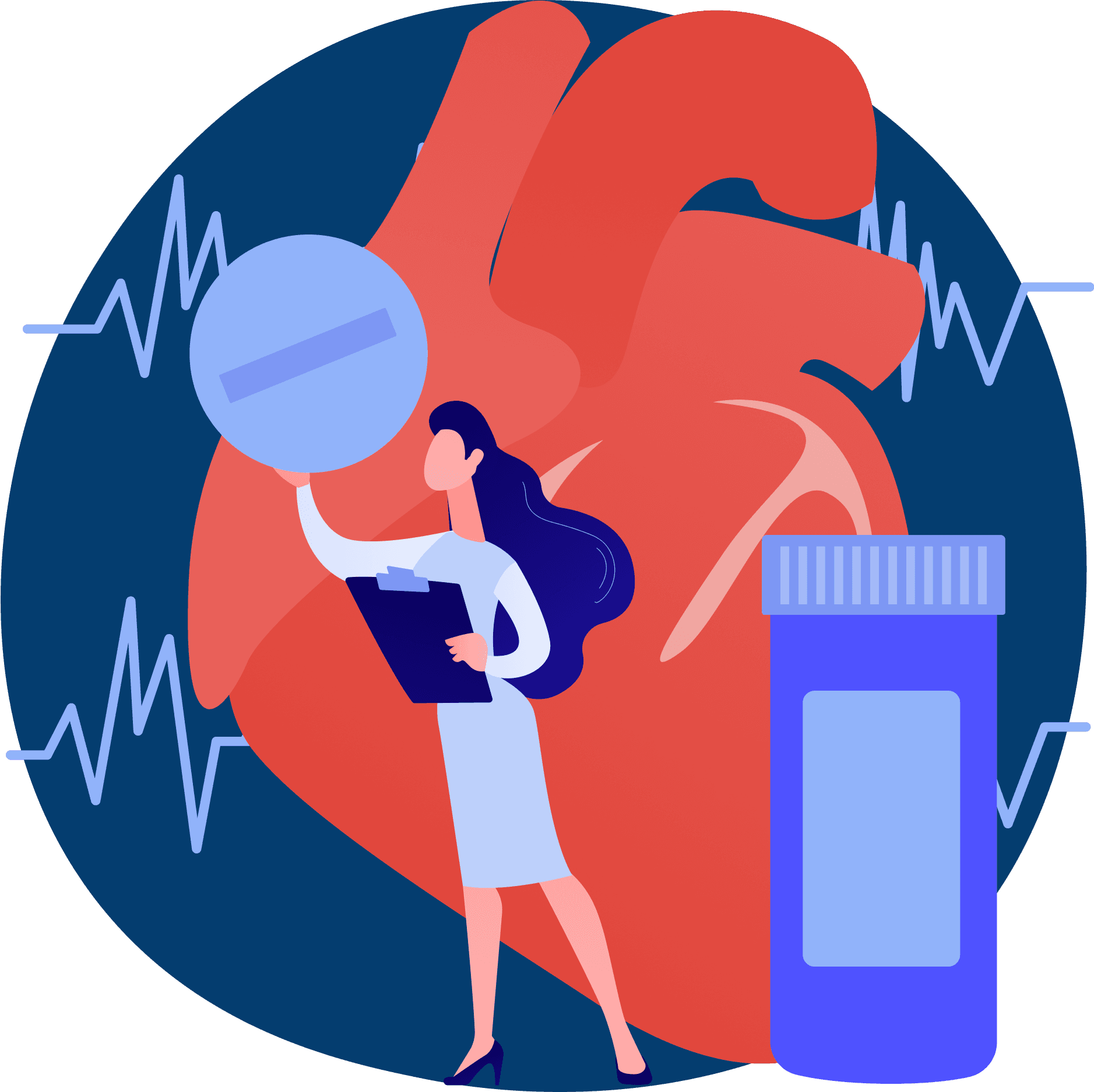 Illustration of a healthcare professional analyzing heart health, representing Sibia Medical Centre’s commitment to non-surgical cardiac care and heart health expertise. About Us | Expert Heart Health Solutions | Non-Surgical Cardiac Care and Therapy at Sibia Medical Centre