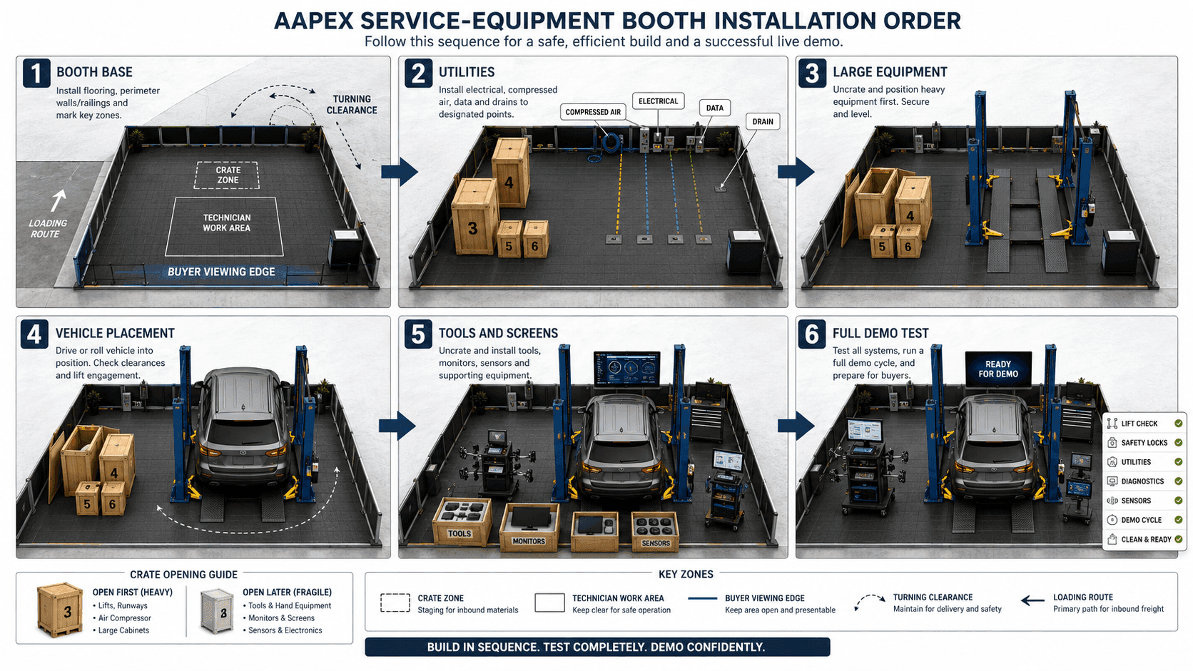 AAPEX service equipment and vehicle installation sequence