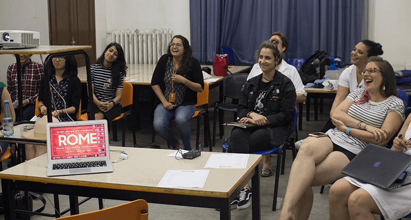 group of students laughing