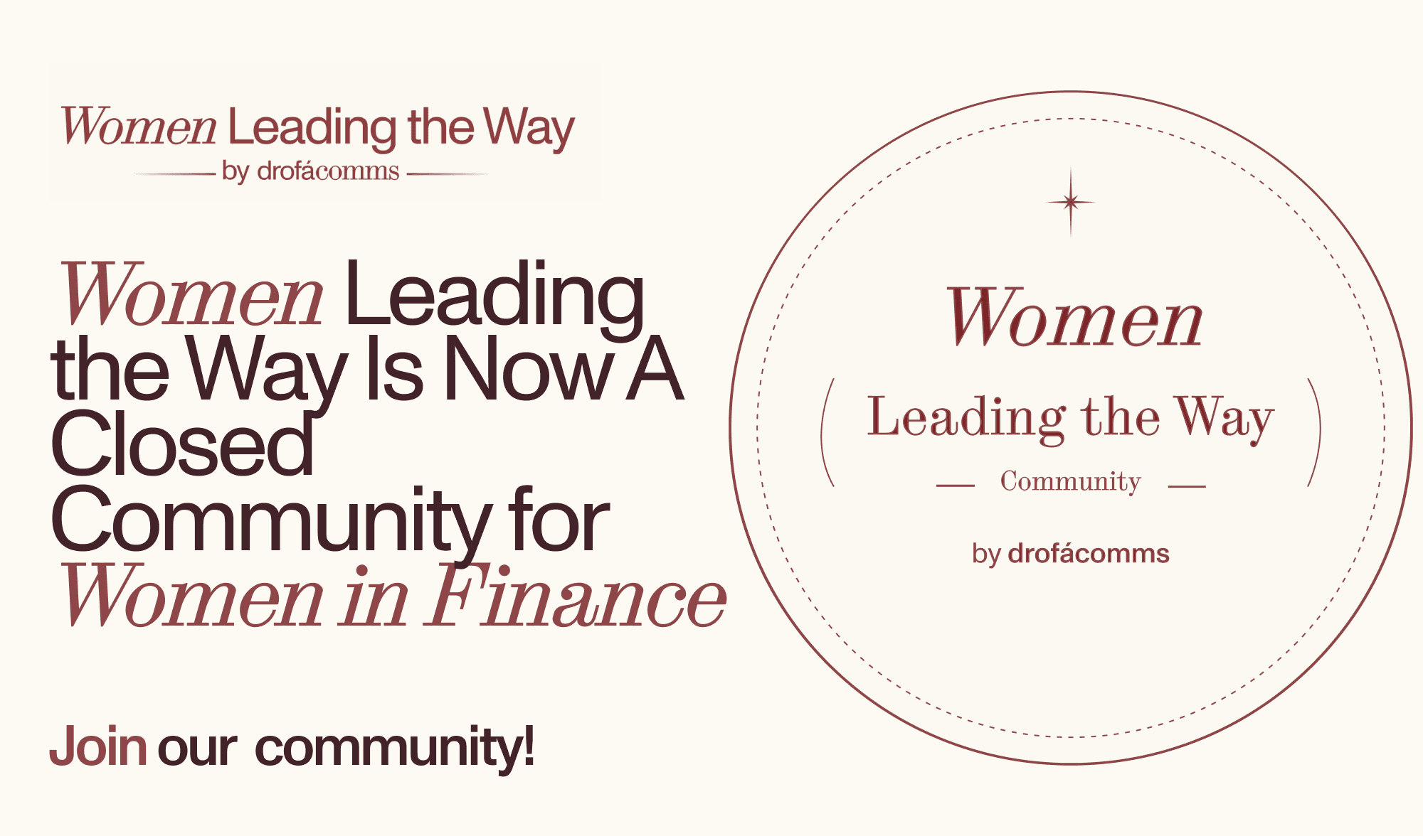 Women in fintech community announcement banner for the Women Leading the Way Telegram group.