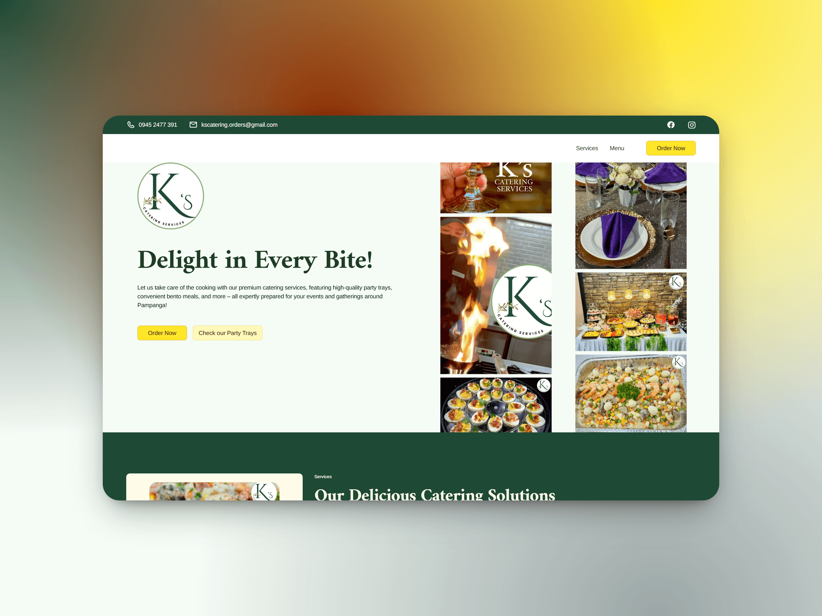 Front picture of K's Catering Services website