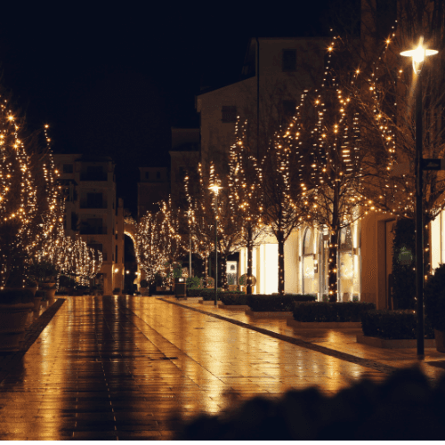 Shopping center with professional lighting installation