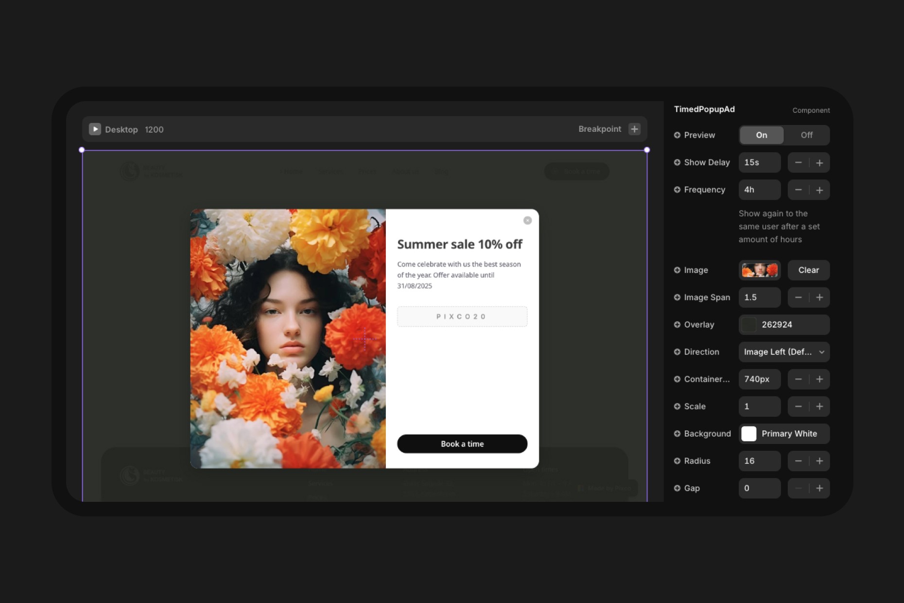 kosmetisk support page timed popup ad