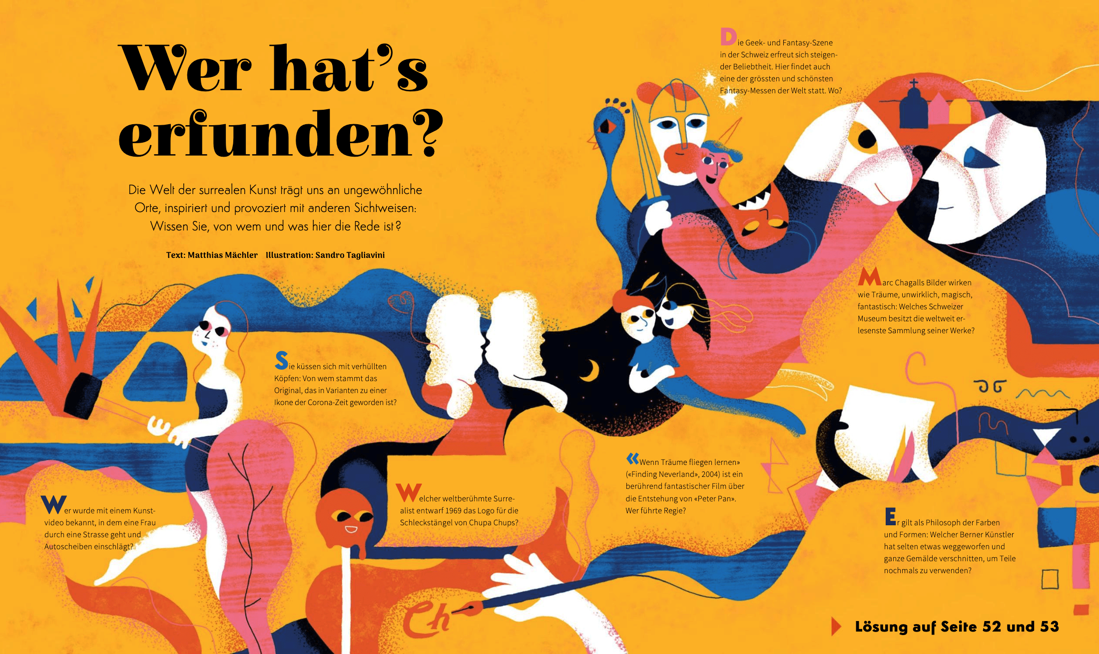 Magazine illustration depicting various simple scenes for the topic of "Fantasy".