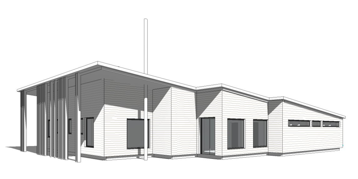 3D-Visualisierung eines nachhaltigen Rezeption- und Sanitärgebäudes mit moderner Holzfassade, Projekt „ReSa“ Münsterland Eichenhof.
