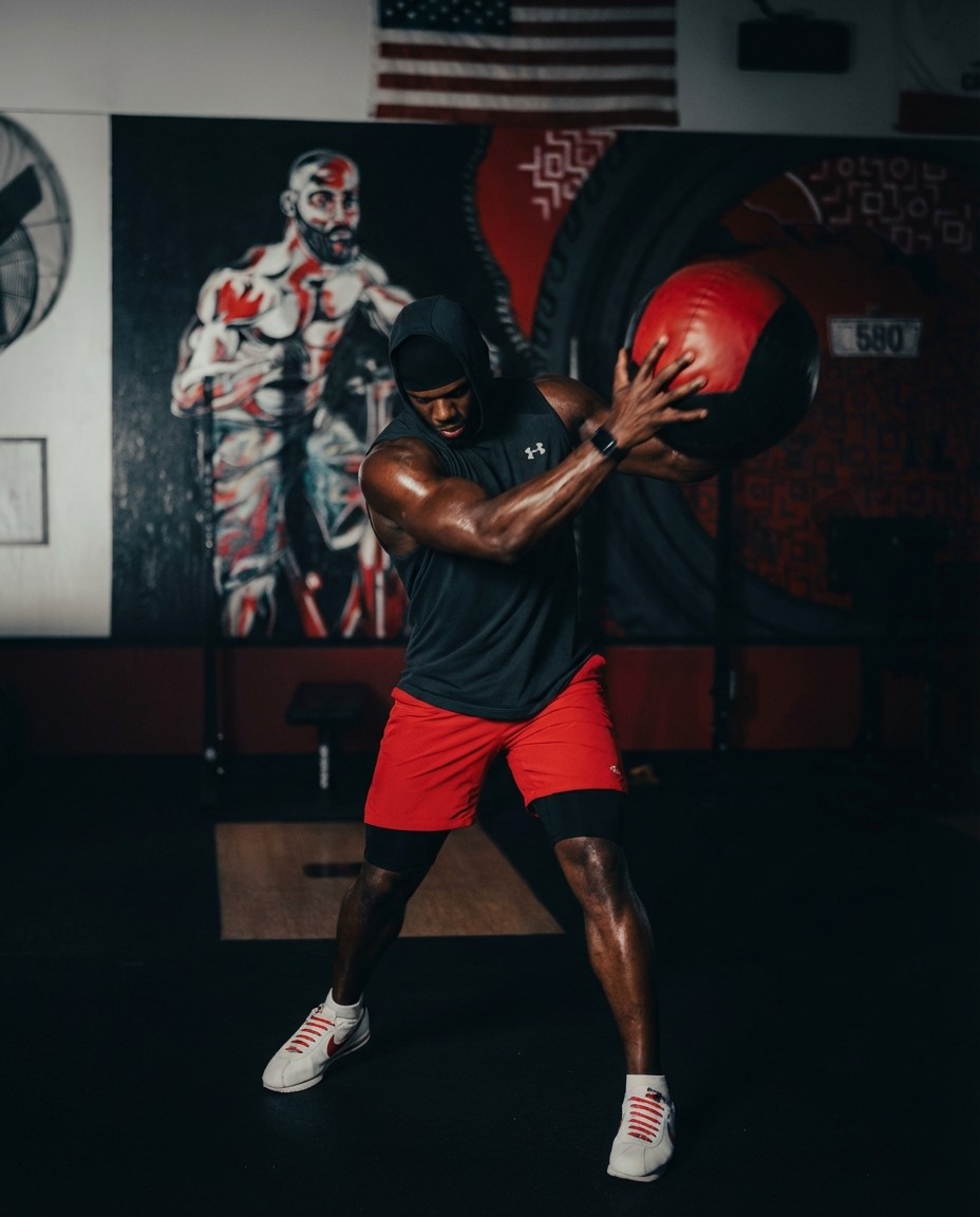Steve Bethea training with a medicine ball