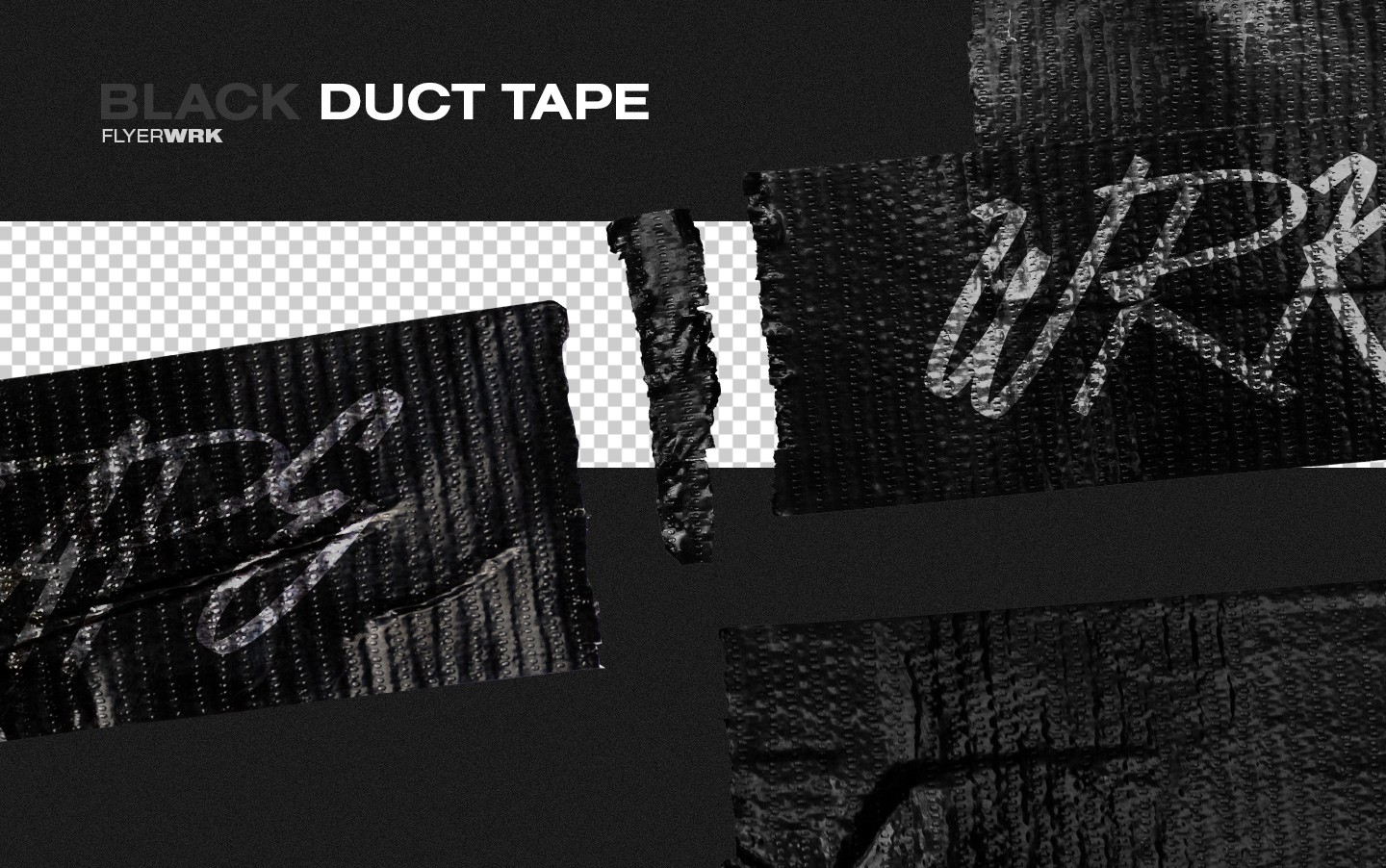 Isolated Adhesive Tape Pieces close up showing high resolution black duct tape texture with satisfying edges
